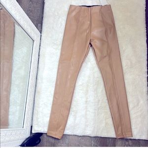 AFRM tan high waist faux leather stretchy skinny leg leggings xs